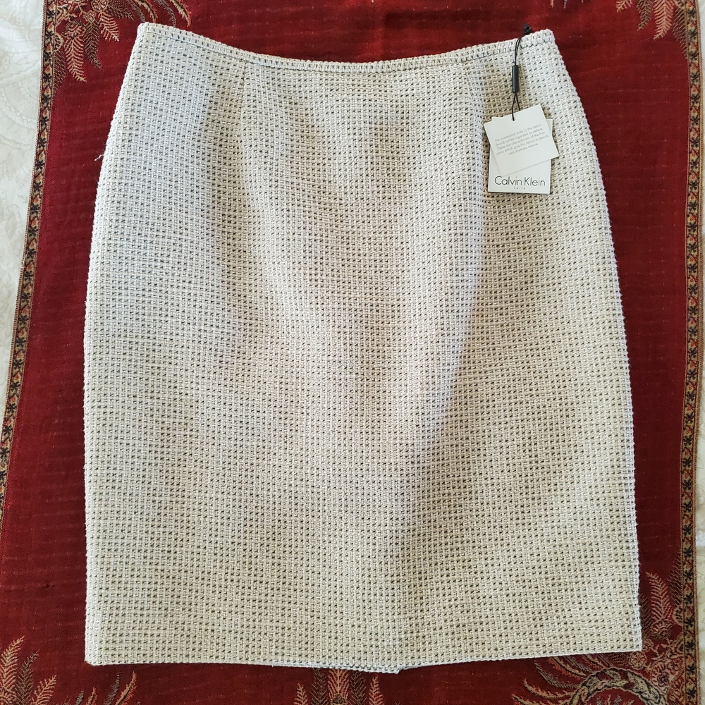 Calvin Klein Women's Textured Cream Pencil Skirt